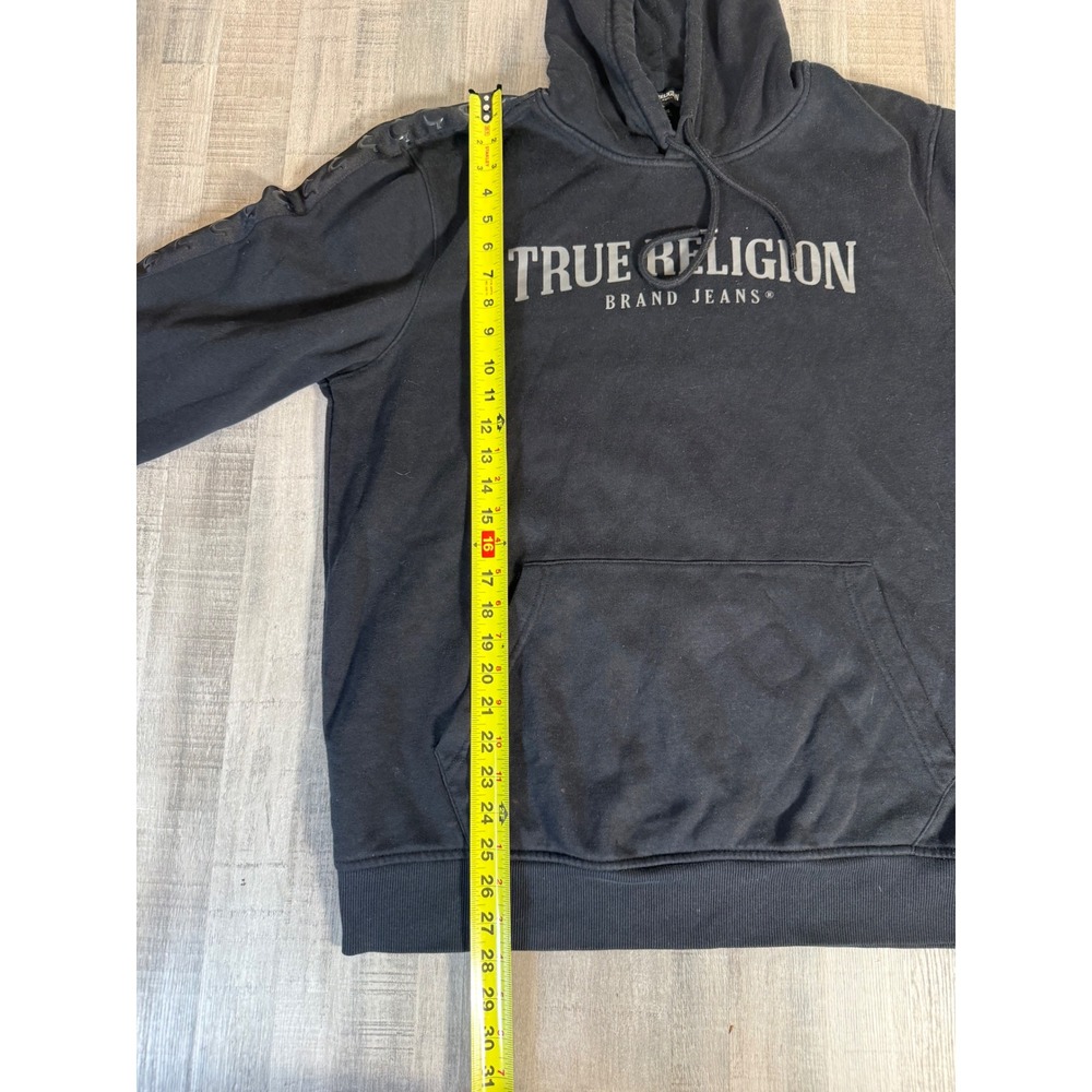 True Religion Mens Tonal Silicone Tape Logo Hoodie Black 2XL Pullover 700977 - Picture 7 of 12